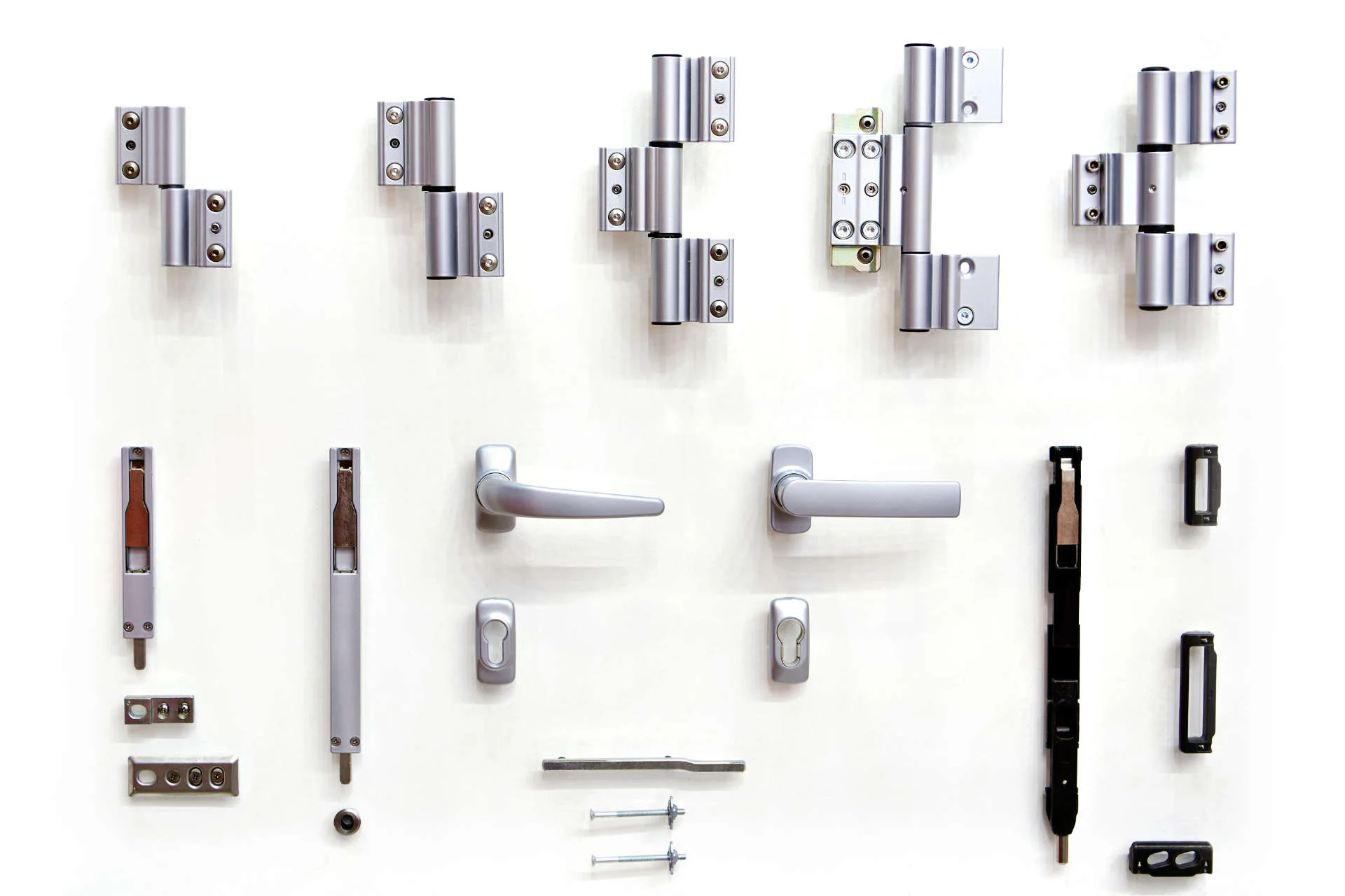 Hardware for doors on stand in store isolated